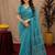 sky blue lilen print work 1 minute ready to wear saree with unstitched blouse piece