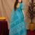 sky blue lilen print work 1 minute ready to wear saree with unstitched blouse piece