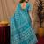 sky blue lilen print work 1 minute ready to wear saree with unstitched blouse piece