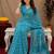 sky blue lilen print work 1 minute ready to wear saree with unstitched blouse piece