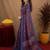 blue lilen print work 1 minute ready to wear saree with unstitched blouse piece