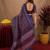 blue lilen print work 1 minute ready to wear saree with unstitched blouse piece