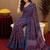 blue lilen print work 1 minute ready to wear saree with unstitched blouse piece
