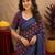 blue lilen print work 1 minute ready to wear saree with unstitched blouse piece