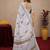 white lilen print work 1 minute ready to wear saree with unstitched blouse piece
