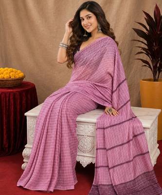 Dusty pink lilen print work 1 minute ready to wear saree with unstitched blouse piece 1