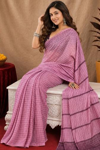 Dusty pink lilen print work 1 minute ready to wear saree with unstitched blouse piece