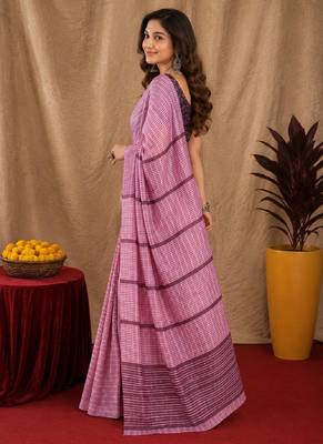 Dusty pink lilen print work 1 minute ready to wear saree with unstitched blouse piece 3