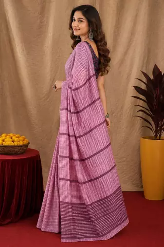 Dusty pink lilen print work 1 minute ready to wear saree with unstitched blouse piece