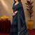 black lilen print work 1 minute ready to wear saree with unstitched blouse piece