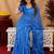 royal blue lilen print work 1 minute ready to wear saree with unstitched blouse piece