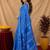 royal blue lilen print work 1 minute ready to wear saree with unstitched blouse piece