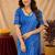 royal blue lilen print work 1 minute ready to wear saree with unstitched blouse piece