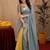 grey yellow lilen print work 1 minute ready to wear saree with unstitched blouse piece