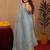 grey yellow lilen print work 1 minute ready to wear saree with unstitched blouse piece