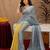 grey yellow lilen print work 1 minute ready to wear saree with unstitched blouse piece