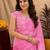 baby pink lilen print work 1 minute ready to wear saree with unstitched blouse piece