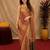 cream brown lilen print work 1 minute ready to wear saree with unstitched blouse piece