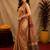 cream brown lilen print work 1 minute ready to wear saree with unstitched blouse piece