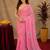 pink yellow lilen print work 1 minute ready to wear saree with unstitched blouse piece