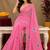 pink yellow lilen print work 1 minute ready to wear saree with unstitched blouse piece