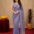 Light levendor lilen print work 1 minute ready to wear saree with unstitched blouse piece