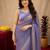Light levendor lilen print work 1 minute ready to wear saree with unstitched blouse piece