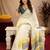 white lilen print work 1 minute ready to wear saree with unstitched blouse piece