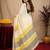 white lilen print work 1 minute ready to wear saree with unstitched blouse piece