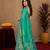 teal green lilen print work 1 minute ready to wear saree with unstitched blouse piece