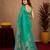 teal green lilen print work 1 minute ready to wear saree with unstitched blouse piece