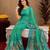 teal green lilen print work 1 minute ready to wear saree with unstitched blouse piece