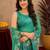 teal green lilen print work 1 minute ready to wear saree with unstitched blouse piece