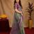 sea green lilen print work 1 minute ready to wear saree with unstitched blouse piece