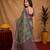 sea green lilen print work 1 minute ready to wear saree with unstitched blouse piece