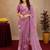 purple lilen print work 1 minute ready to wear saree with unstitched blouse piece