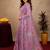 purple lilen print work 1 minute ready to wear saree with unstitched blouse piece