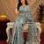 grey lilen print work 1 minute ready to wear saree with unstitched blouse piece