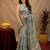grey lilen print work 1 minute ready to wear saree with unstitched blouse piece