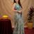 grey lilen print work 1 minute ready to wear saree with unstitched blouse piece