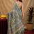 grey lilen print work 1 minute ready to wear saree with unstitched blouse piece