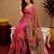 rani pink lilen print work 1 minute ready to wear saree with unstitched blouse piece