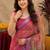 rani pink lilen print work 1 minute ready to wear saree with unstitched blouse piece