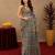 mehendi grey lilen print work 1 minute ready to wear saree with unstitched blouse piece