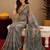 mehendi grey lilen print work 1 minute ready to wear saree with unstitched blouse piece