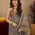 mehendi grey lilen print work 1 minute ready to wear saree with unstitched blouse piece