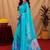 sky blue lilen print work 1 minute ready to wear saree with unstitched blouse piece