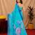 sky blue lilen print work 1 minute ready to wear saree with unstitched blouse piece