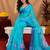 sky blue lilen print work 1 minute ready to wear saree with unstitched blouse piece