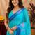sky blue lilen print work 1 minute ready to wear saree with unstitched blouse piece